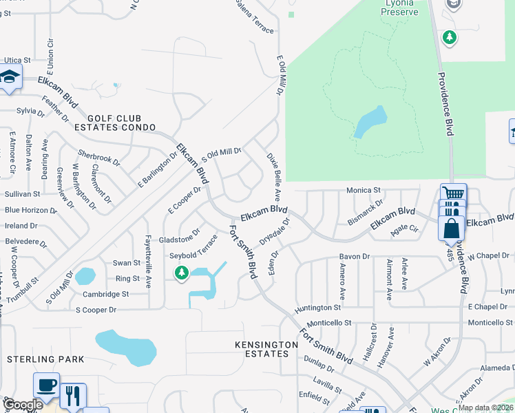 map of restaurants, bars, coffee shops, grocery stores, and more near 1466 Elkcam Boulevard in Deltona
