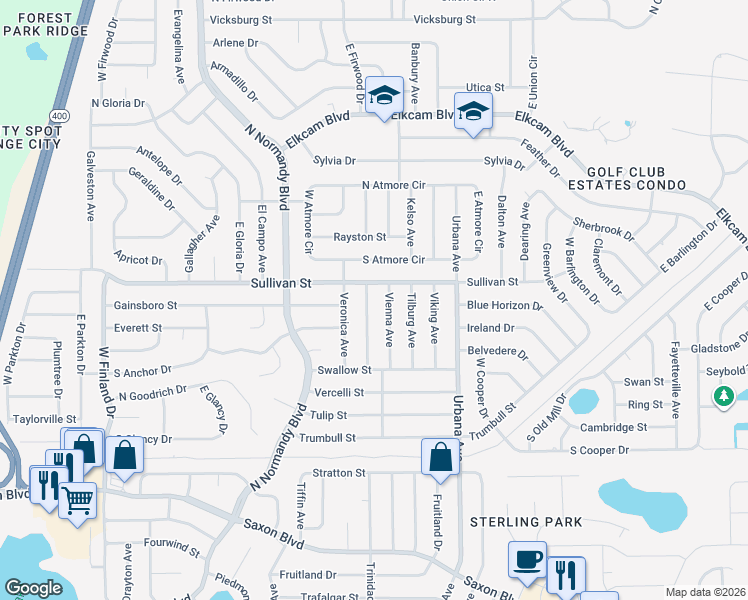 map of restaurants, bars, coffee shops, grocery stores, and more near 1971 Algonquin Avenue in Deltona