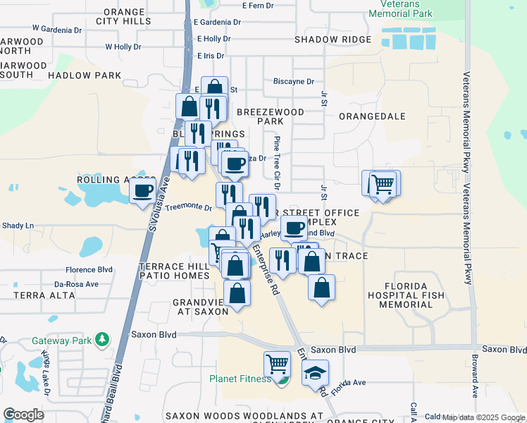 map of restaurants, bars, coffee shops, grocery stores, and more near 46 Orange City Villas in Orange City