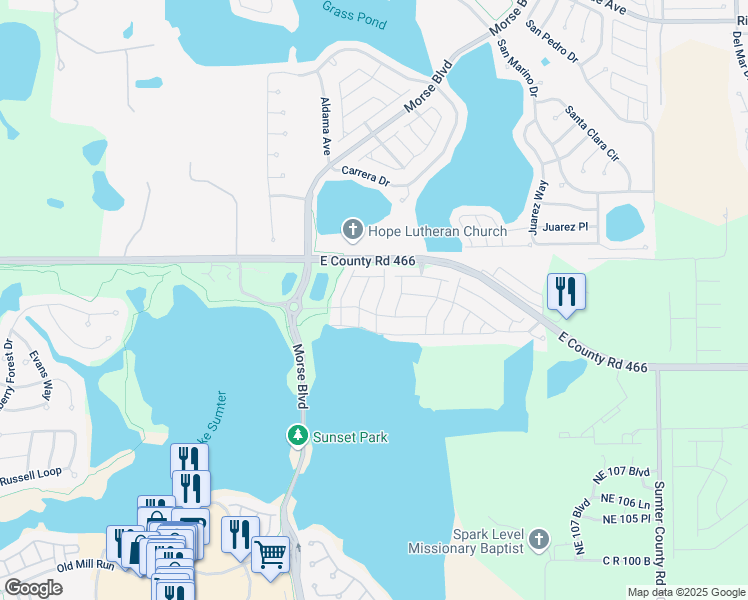 map of restaurants, bars, coffee shops, grocery stores, and more near 618 Arruda Terrace in The Villages