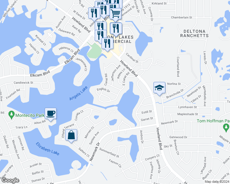 map of restaurants, bars, coffee shops, grocery stores, and more near 2872 English Drive in Deltona
