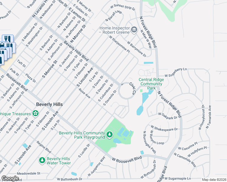 map of restaurants, bars, coffee shops, grocery stores, and more near 10 South Osceola Street in Beverly Hills