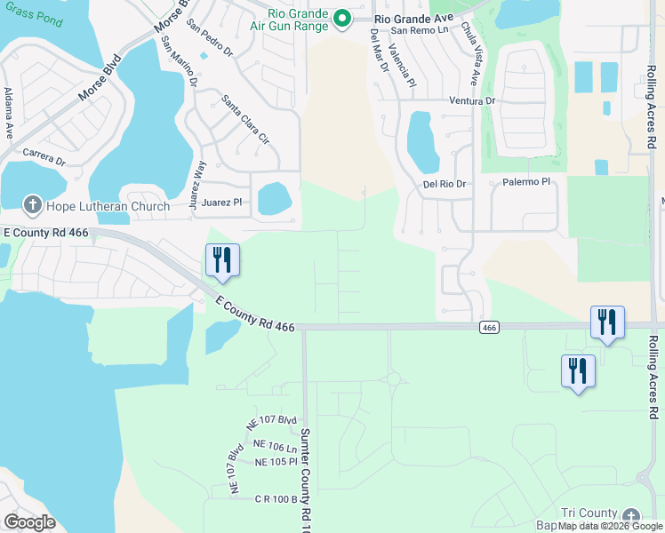 map of restaurants, bars, coffee shops, grocery stores, and more near 118 Spring Arbor Lane in Lady Lake