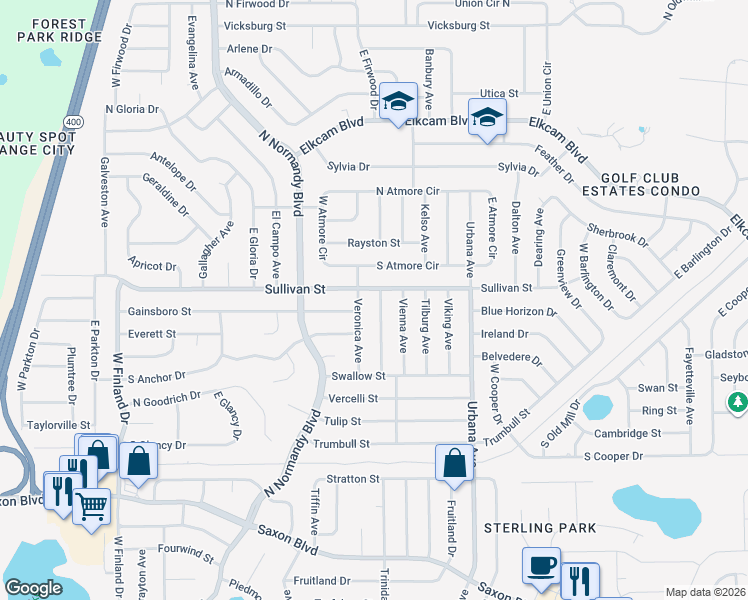 map of restaurants, bars, coffee shops, grocery stores, and more near 1971 Algonquin Avenue in Deltona