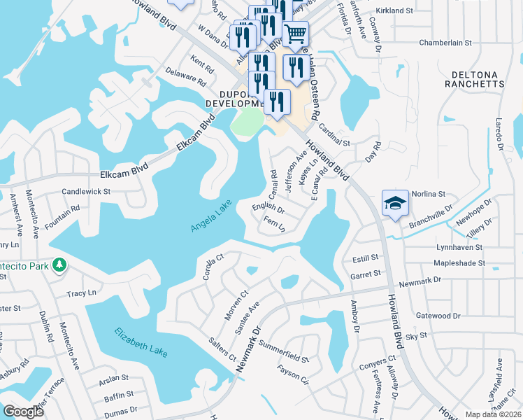map of restaurants, bars, coffee shops, grocery stores, and more near 1927 English Drive in Deltona