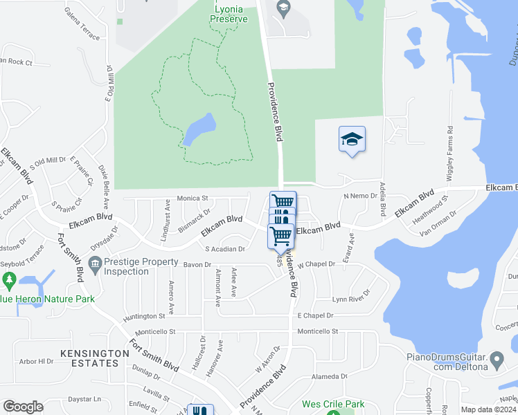 map of restaurants, bars, coffee shops, grocery stores, and more near 1780 West Acadian Drive in Deltona