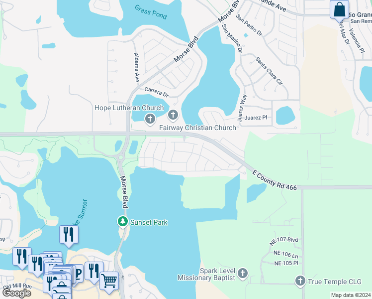 map of restaurants, bars, coffee shops, grocery stores, and more near 605 Feliu Run in The Villages
