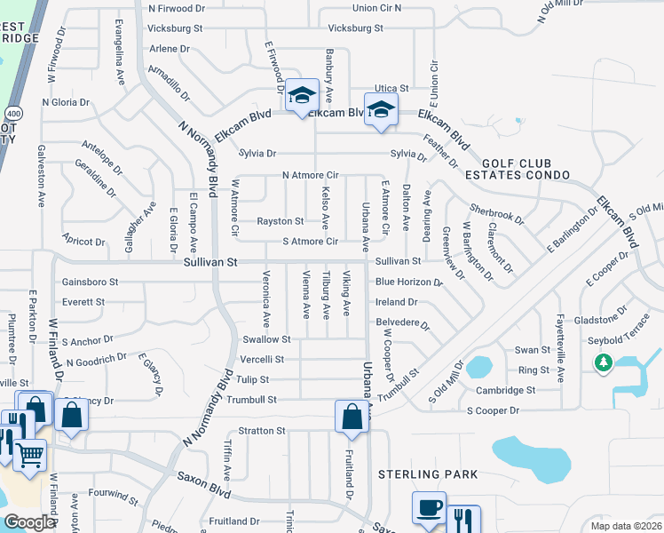 map of restaurants, bars, coffee shops, grocery stores, and more near 1971 Tilburg Avenue in Deltona