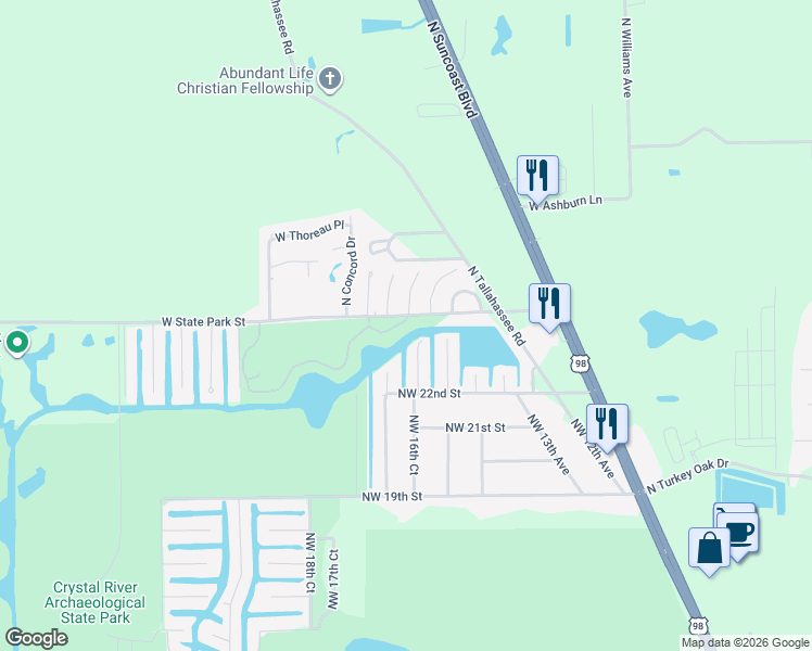 map of restaurants, bars, coffee shops, grocery stores, and more near 10906 West Cove Harbor Drive in Crystal River