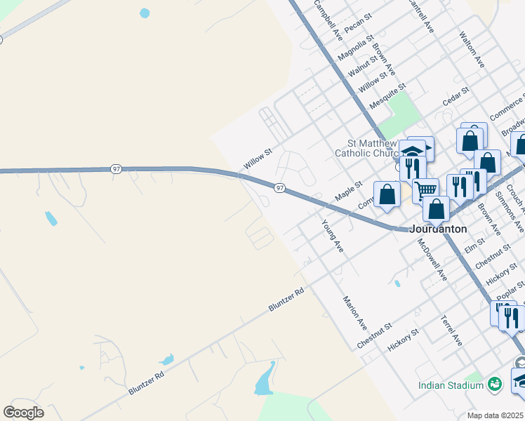 map of restaurants, bars, coffee shops, grocery stores, and more near 1101 Texas 97 in Jourdanton