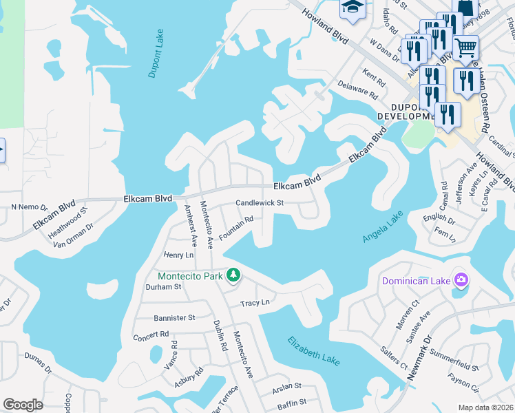 map of restaurants, bars, coffee shops, grocery stores, and more near 2441 Candlewick Street in Deltona