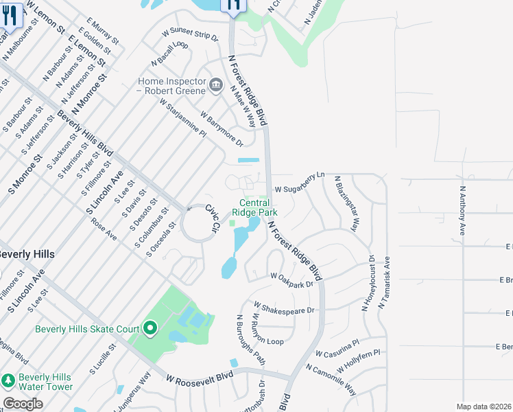 map of restaurants, bars, coffee shops, grocery stores, and more near 543 West Cherry Laurel Court in Beverly Hills