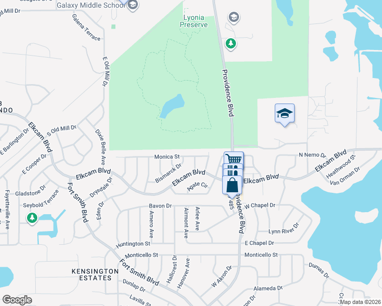 map of restaurants, bars, coffee shops, grocery stores, and more near 1706 Monica Street in Deltona