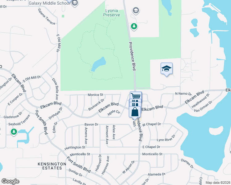 map of restaurants, bars, coffee shops, grocery stores, and more near 1706 Monica Street in Deltona