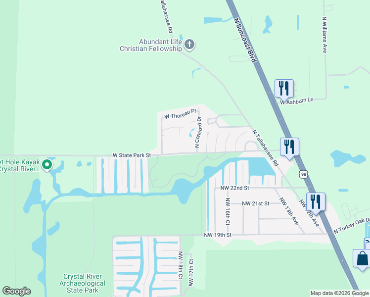 map of restaurants, bars, coffee shops, grocery stores, and more near 4099 N Lida PT in Crystal River