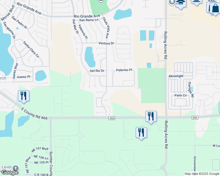 map of restaurants, bars, coffee shops, grocery stores, and more near 196 Palermo Place in Lady Lake