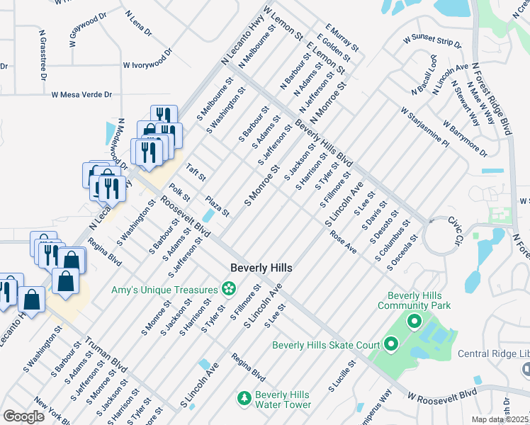 map of restaurants, bars, coffee shops, grocery stores, and more near 45 South Jackson Street in Beverly Hills