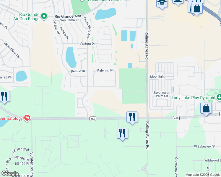 map of restaurants, bars, coffee shops, grocery stores, and more near 168 Palermo Place in Lady Lake