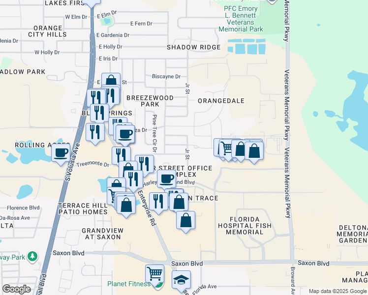 map of restaurants, bars, coffee shops, grocery stores, and more near 770 Independence Drive in Orange City