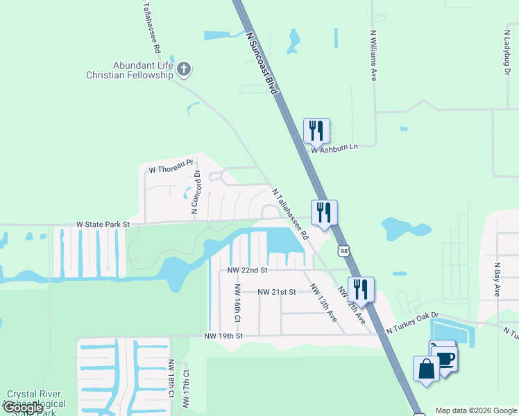 map of restaurants, bars, coffee shops, grocery stores, and more near 4018-4130 Little Hawk in Crystal River