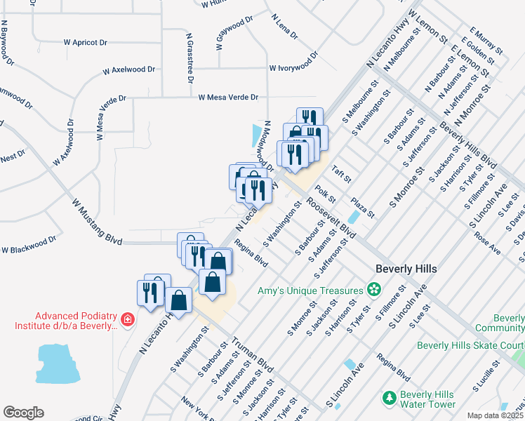 map of restaurants, bars, coffee shops, grocery stores, and more near 3909 North Lecanto Highway in Beverly Hills