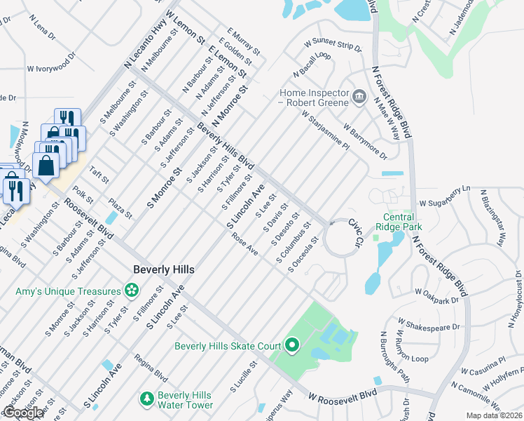 map of restaurants, bars, coffee shops, grocery stores, and more near 13 South Lee Street in Beverly Hills