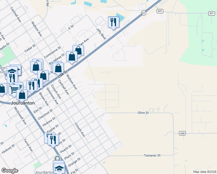 map of restaurants, bars, coffee shops, grocery stores, and more near Agave Circle in Jourdanton