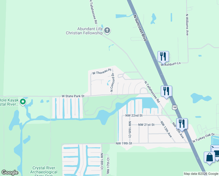 map of restaurants, bars, coffee shops, grocery stores, and more near 4064 North Concord Drive in Crystal River