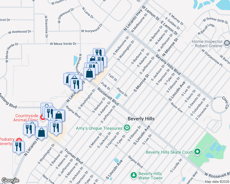 map of restaurants, bars, coffee shops, grocery stores, and more near 1 Scully Court in Beverly Hills