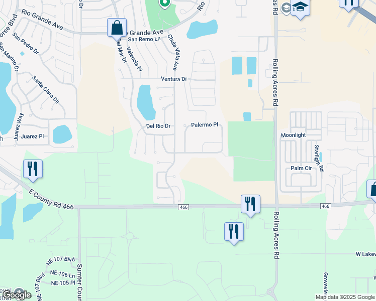 map of restaurants, bars, coffee shops, grocery stores, and more near 196 Palermo Place in Lady Lake