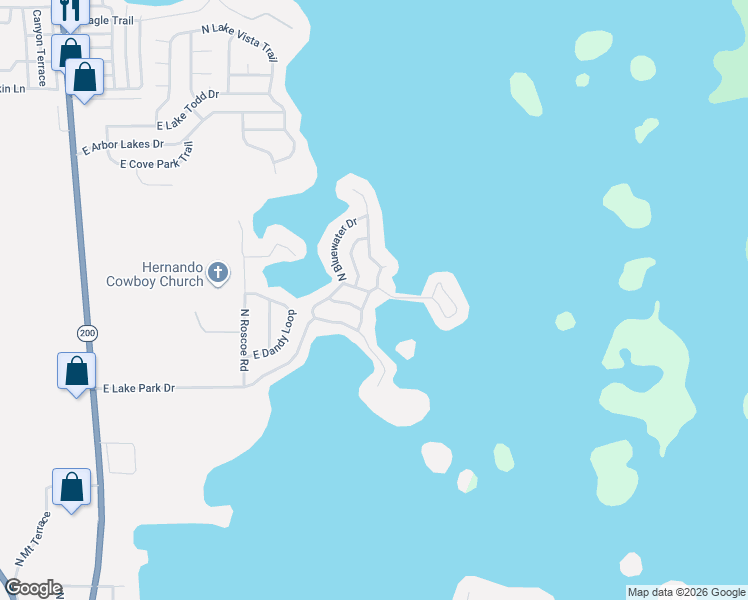 map of restaurants, bars, coffee shops, grocery stores, and more near 4184 East Lake Park Drive in Hernando