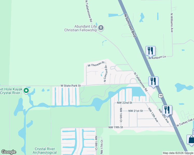 map of restaurants, bars, coffee shops, grocery stores, and more near 4099 N Lida PT in Crystal River