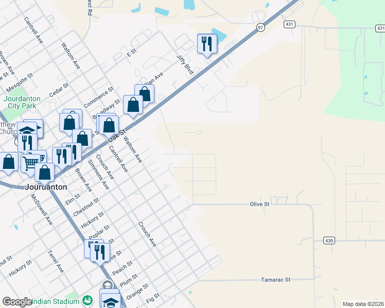 map of restaurants, bars, coffee shops, grocery stores, and more near Agave Circle in Jourdanton