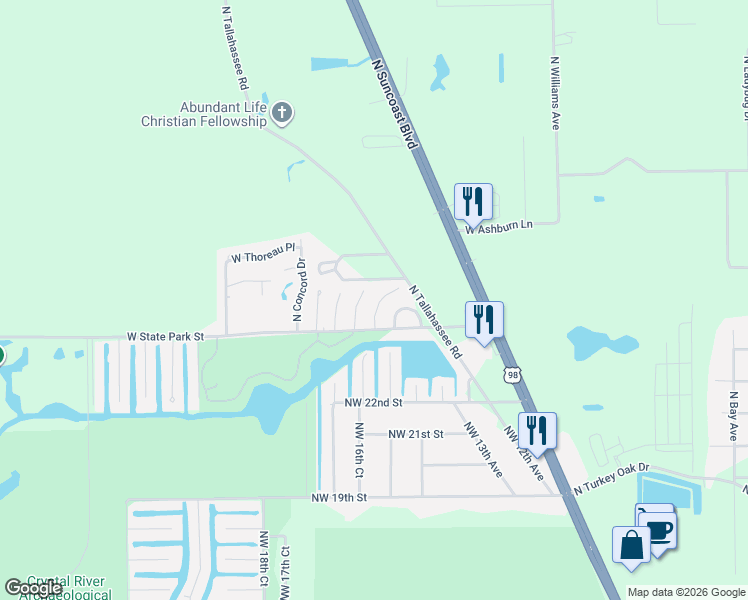 map of restaurants, bars, coffee shops, grocery stores, and more near 4018-4130 Little Hawk in Crystal River