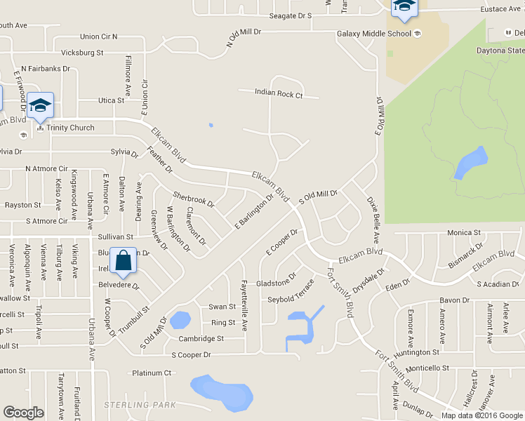 map of restaurants, bars, coffee shops, grocery stores, and more near 2019 East Barlington Drive in Deltona