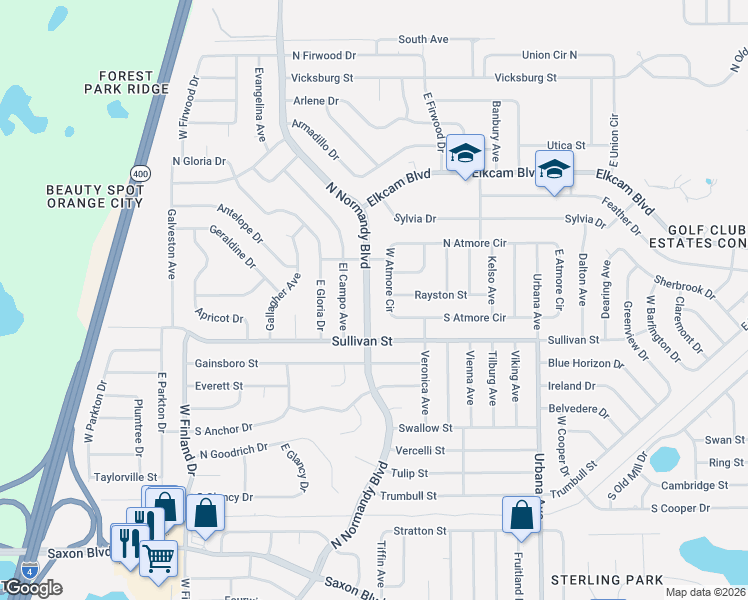 map of restaurants, bars, coffee shops, grocery stores, and more near 2024 West Atmore Circle in Deltona