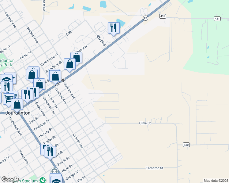 map of restaurants, bars, coffee shops, grocery stores, and more near Agave Circle in Jourdanton