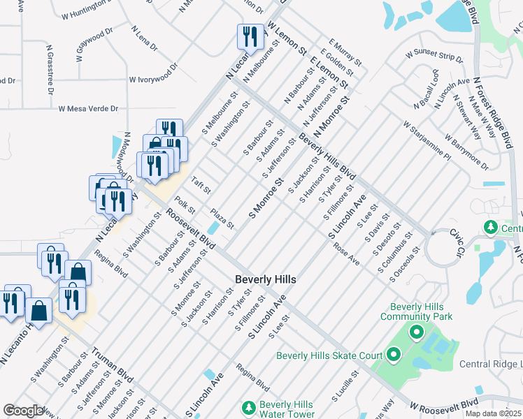 map of restaurants, bars, coffee shops, grocery stores, and more near 45 South Jackson Street in Beverly Hills