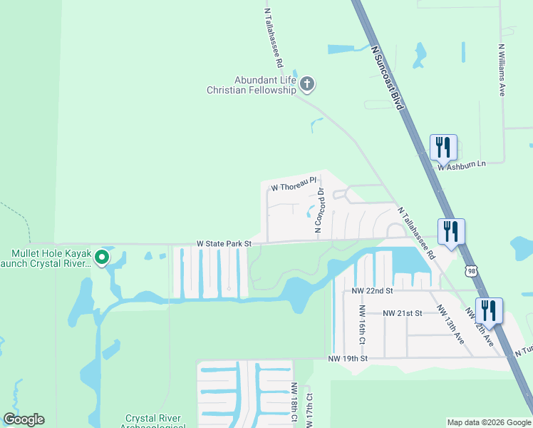 map of restaurants, bars, coffee shops, grocery stores, and more near 4108 North Casa Terrace in Crystal River