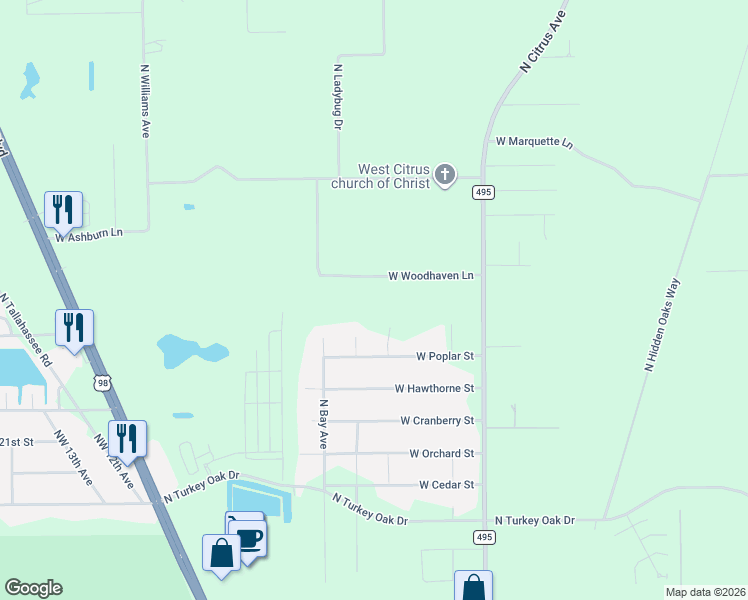 map of restaurants, bars, coffee shops, grocery stores, and more near 9782 West Woodhaven Lane in Crystal River