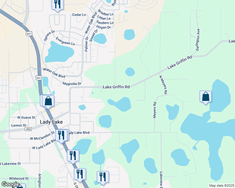 map of restaurants, bars, coffee shops, grocery stores, and more near 2416 Lake Griffin Road in Lady Lake
