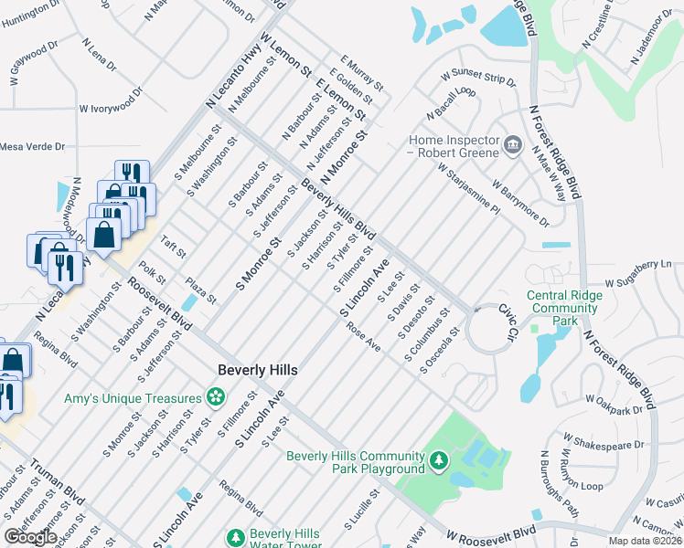 map of restaurants, bars, coffee shops, grocery stores, and more near 12 South Fillmore Street in Beverly Hills
