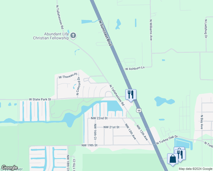 map of restaurants, bars, coffee shops, grocery stores, and more near 4130 Little Hawk in Crystal River