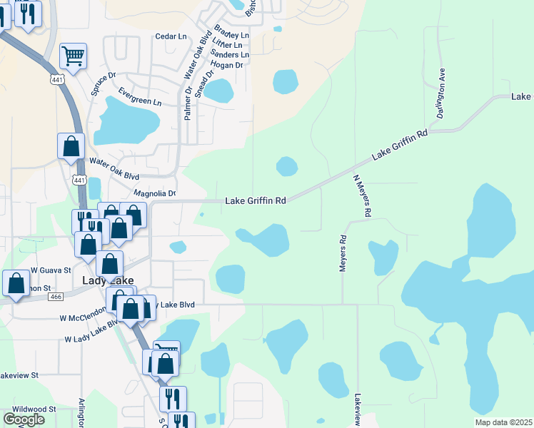 map of restaurants, bars, coffee shops, grocery stores, and more near 2416 Lake Griffin Road in Lady Lake