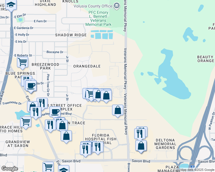 map of restaurants, bars, coffee shops, grocery stores, and more near 1070 Parc Hill Boulevard in Orange City