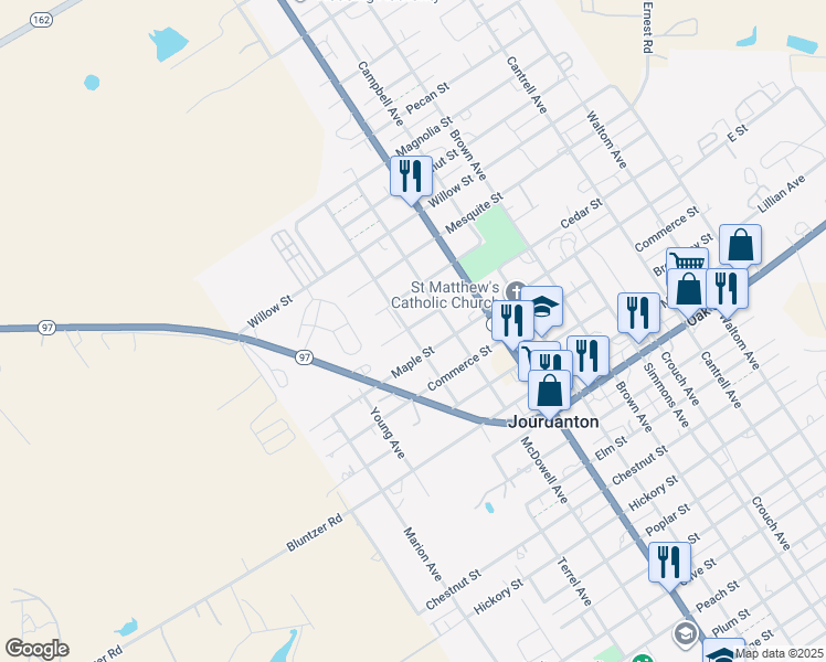 map of restaurants, bars, coffee shops, grocery stores, and more near 512 Cedar Street in Jourdanton