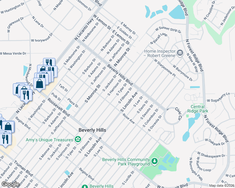 map of restaurants, bars, coffee shops, grocery stores, and more near 20 South Tyler Street in Beverly Hills
