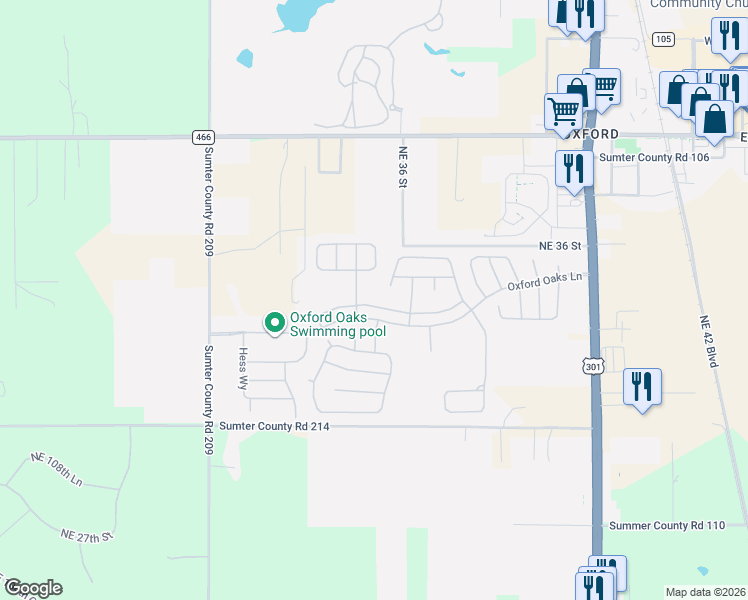 map of restaurants, bars, coffee shops, grocery stores, and more near 3372 Boyd Circle in Oxford