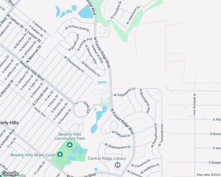 map of restaurants, bars, coffee shops, grocery stores, and more near North Forest Ridge Boulevard in Beverly Hills