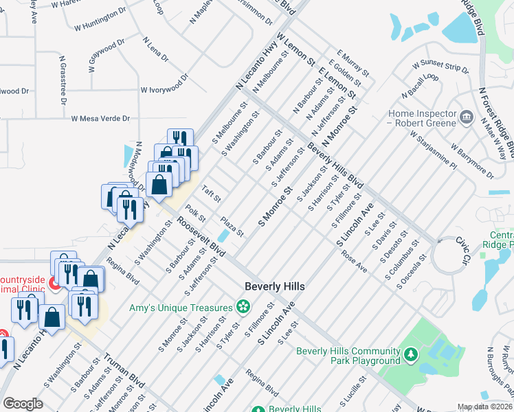 map of restaurants, bars, coffee shops, grocery stores, and more near 42 South Jefferson Street in Beverly Hills